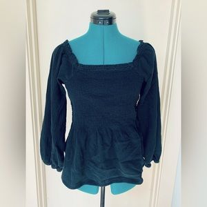 Madewell Black Linen Balloon Sleeve Top